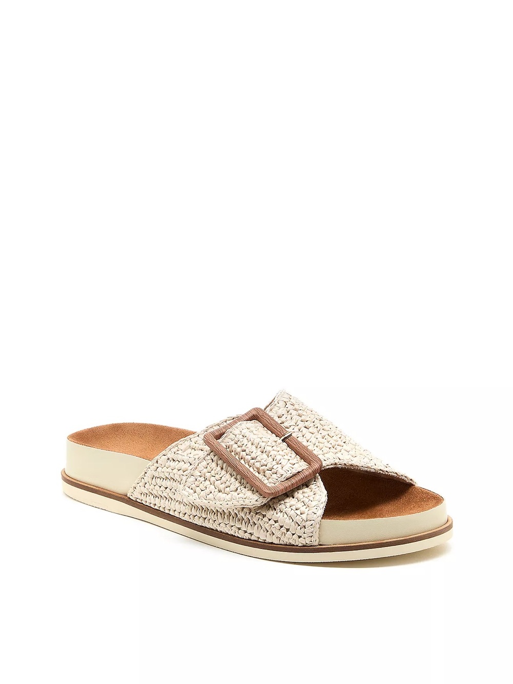 Kelsi Dagger Woven Buckle Slide Sandal - Cream & Brown